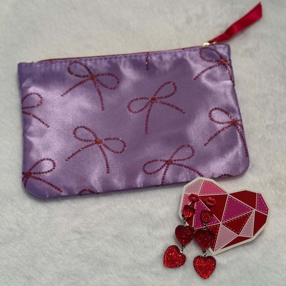 Valentines Day Earrings Hearts Lips Purple Red Bows